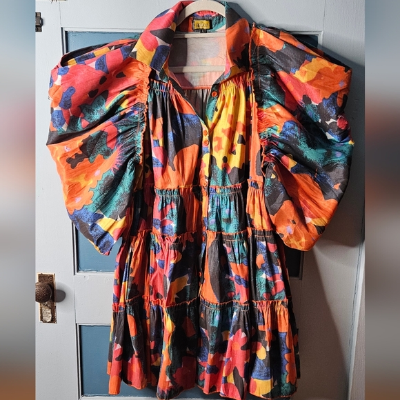 Love Highlight Empire Waist Babydoll Colorful Abstract Floral Print Dress NWOT - Picture 3 of 10